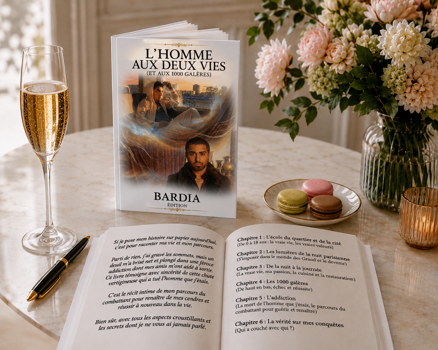 Livre ouvert sur table luxueuse